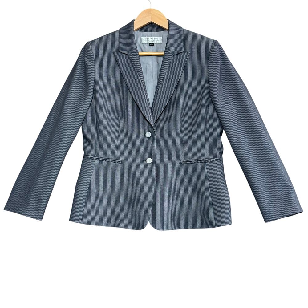 TAHARI 10P Gray Pinstripe‎ Two-Button Blazer Petite Career Timeless